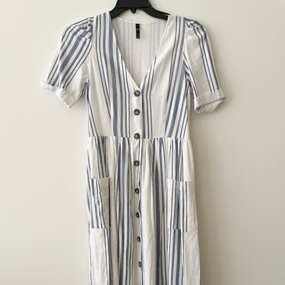 ZARA blue striped linen midi summer dress